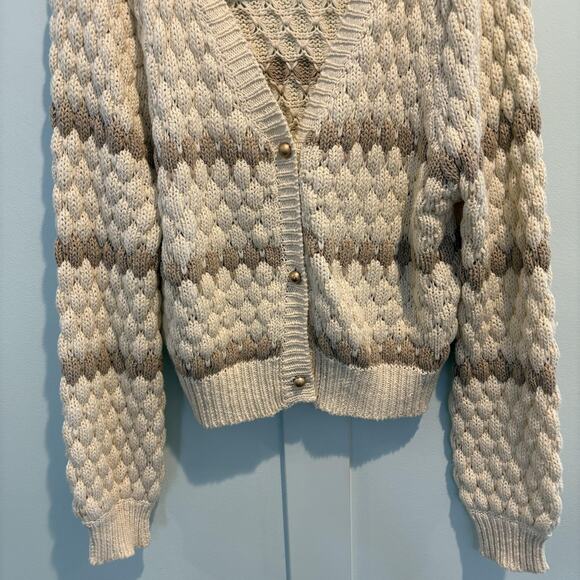 NWT Endless Blu Sweater Women Large Ivory Taupe Button Cardigan Chunky Knit - Picture 6 of 14
